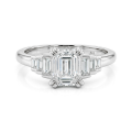 Rectanglo - Bague en moissanite taille émeraude avec pierres d’accompagnement taille baguette
