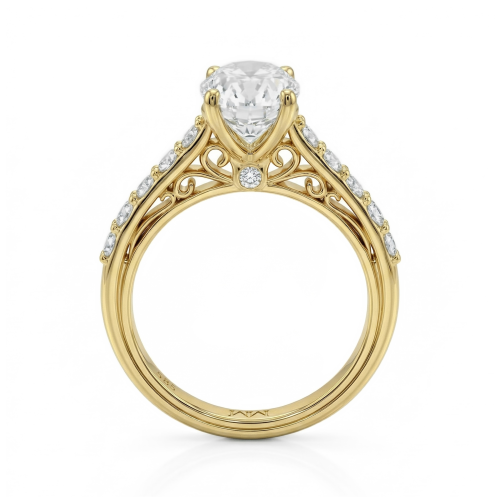 Fiorenza - Bague intemporelle en moissanite avec anneau pavé et détail de galerie
