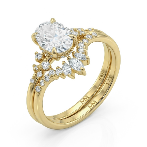 Ethereal Elegance Set - Ovaline & Serenella, ensemble bague de fiançailles et alliance en moissanite avec détails taille marquise