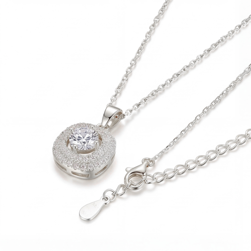 Vivara - Pendentif en moissanite avec halo serti de pierres