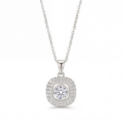 Vivara - Pendentif en moissanite avec halo serti de pierres