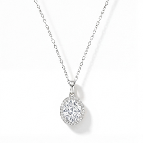 Clarique - Pendentif classique en moissanite de forme ovale avec halo pavé