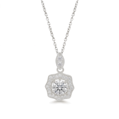 Octavia - Pendentif en moissanite d’inspiration vintage avec un halo ornemental