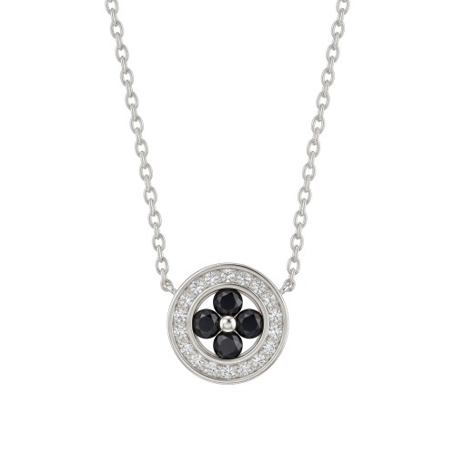 Nightfall - Pendentif en moissanite noire avec halo et bordure ornée