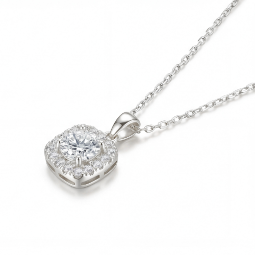 Haloette - Pendentif en moissanite avec halo complet
