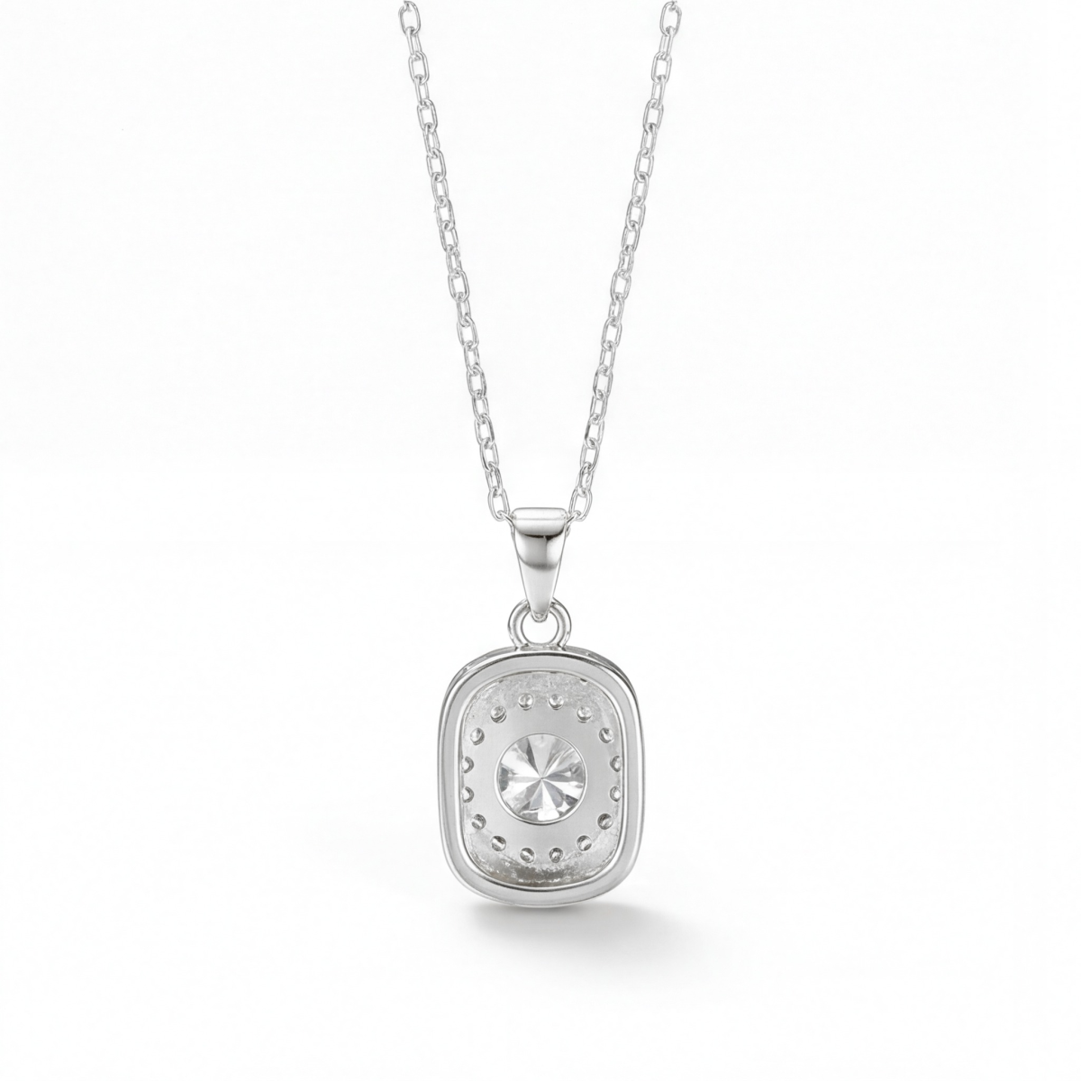 Memento - Pendentif en moissanite brillante avec halo pavé
