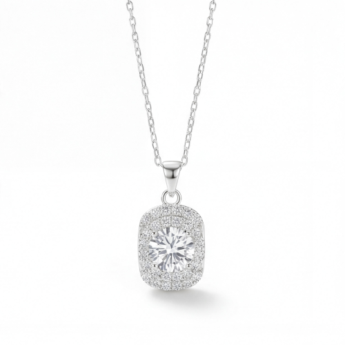 Memento - Pendentif en moissanite brillante avec halo pavé