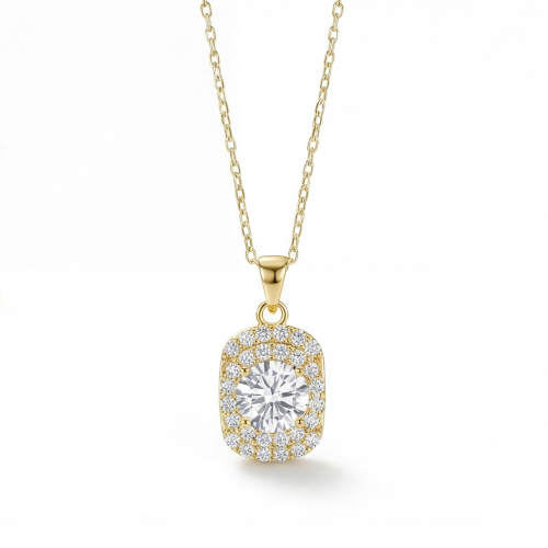 Memento - Pendentif en moissanite brillante avec halo pavé