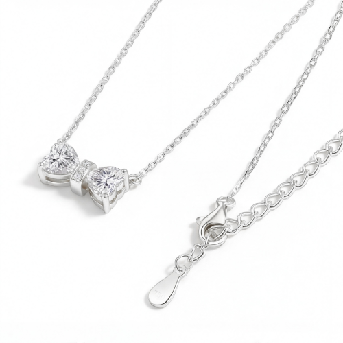 Pairle - Collier à deux moissanites taille cœur avec barrette centrale pavée