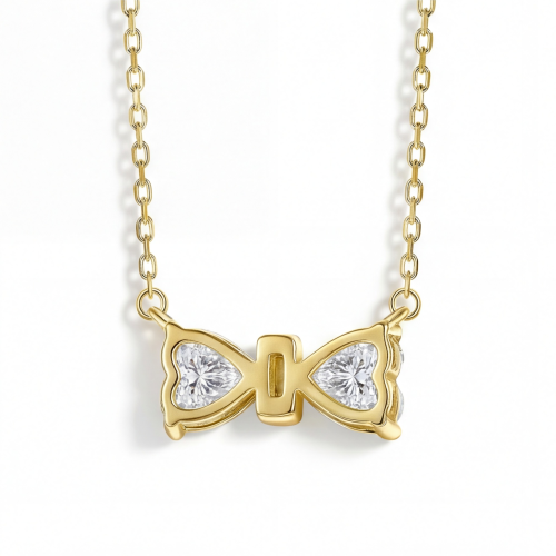 Pairle - Collier à deux moissanites taille cœur avec barrette centrale pavée