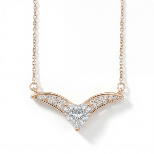 Vaneza - Collier élégant en moissanite en forme de V avec détails en serti pavé