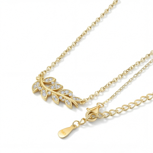 Botanica - Collier en moissanite à motif feuille dans un élégant serti pavé