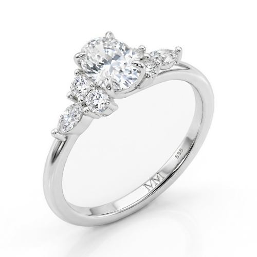 Olivette - Bague de fiançailles en moissanite taille ovale avec pierres latérales taille marquise