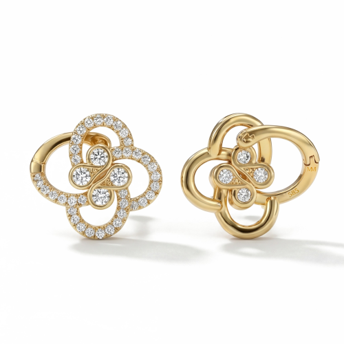 Vortexia - Boucles d’oreilles trèfle à motif floral en moissanite avec serti pavé scintillant