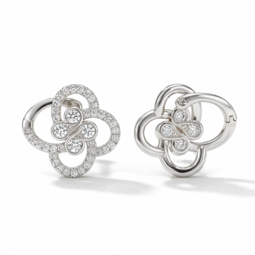 Vortexia - Boucles d’oreilles trèfle à motif floral en moissanite avec serti pavé scintillant