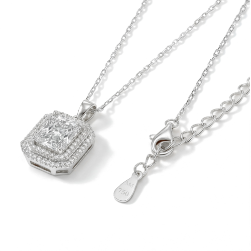 Cristallo - Collier avec pendentif en moissanite taille radiant à double halo