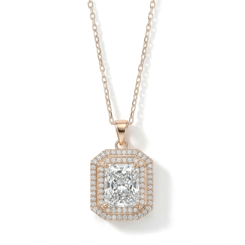 Cristallo - Collier avec pendentif en moissanite taille radiant à double halo