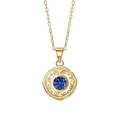 Purelle - Pendentif halo en moissanite bleu roi avec chaîne à maillons