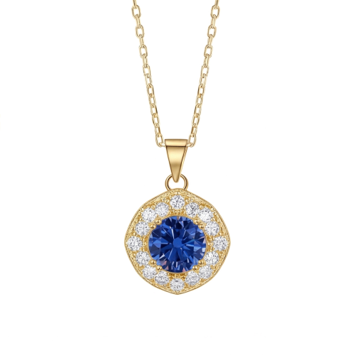 Purelle - Pendentif halo en moissanite bleu roi avec chaîne à maillons