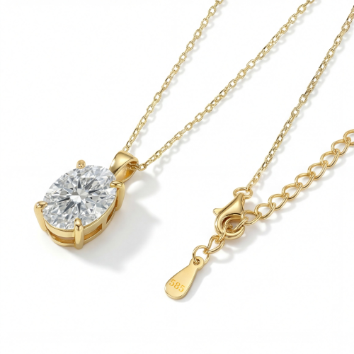 Ovaluxe - Pendentif en moissanite ovale à l’élégante monture à quatre griffes