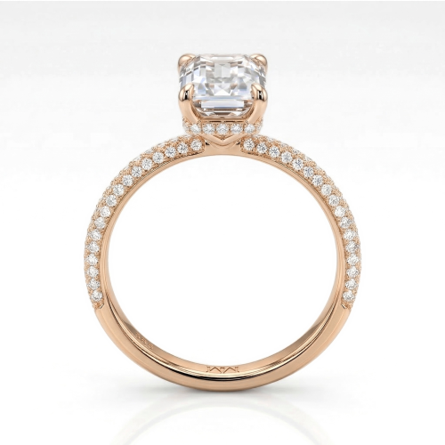 Veridian - Bague en moissanite taille émeraude avec anneau à serti pavé