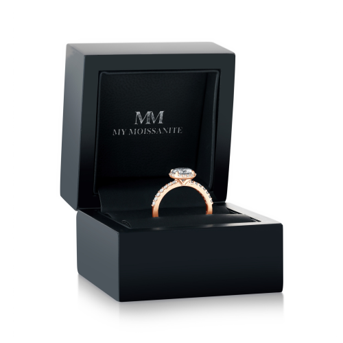 Glimmerette - Bague luxueuse en moissanite avec halo et pierres d’accompagnement en serti pavé