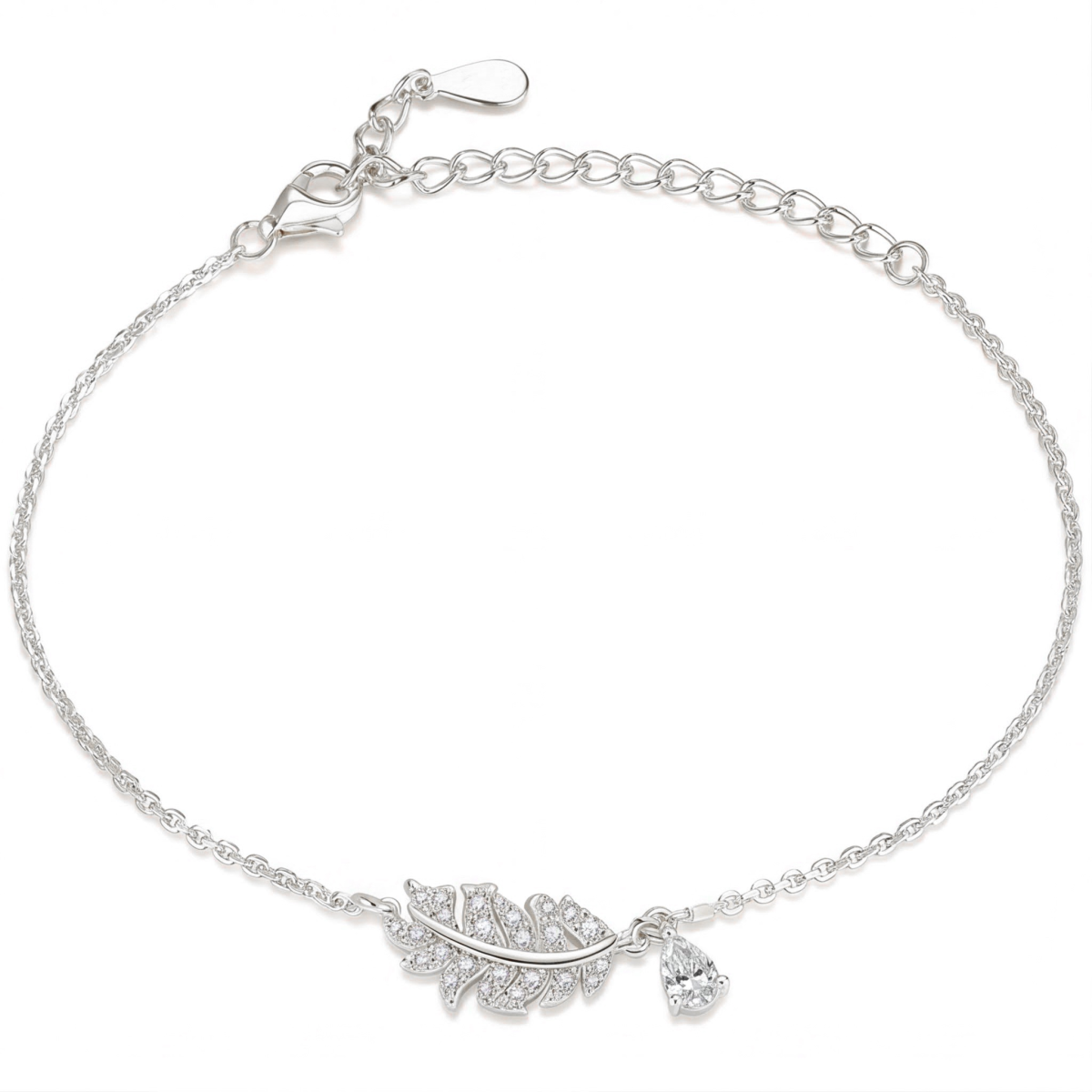 Foliana - Bracelet avec charm en moissanite en forme de feuille et une pierre pendante