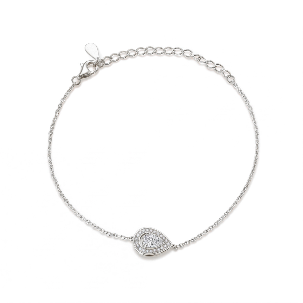 Peraise - Bracelet en moissanite taille poire avec halo et chaîne à maillons