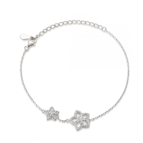 Fiorella - Bracelet réglable avec charm en forme de fleur en moissanite et sertissages pavés
