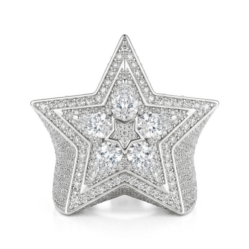Zenith - Bague étoile pour homme en moissanite taille poire avec serti pavé