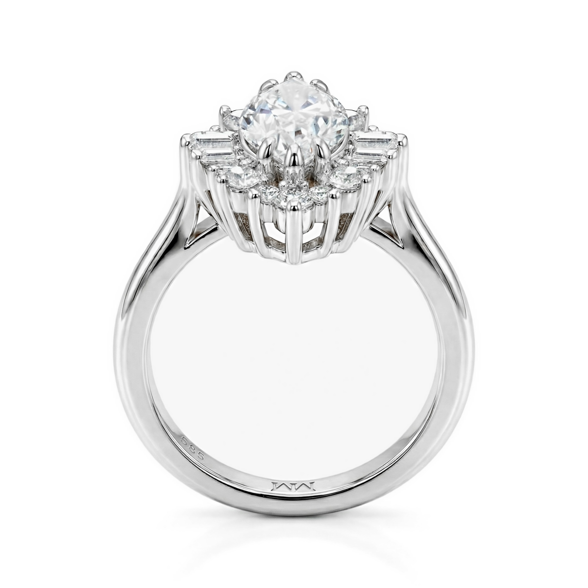 Crownique - Bague de fiançailles en moissanite taille marquise avec halo et détails taille baguette