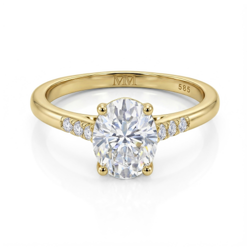 Mirage - Bague de fiançailles en moissanite taille ovale avec pierres latérales en serti pavé