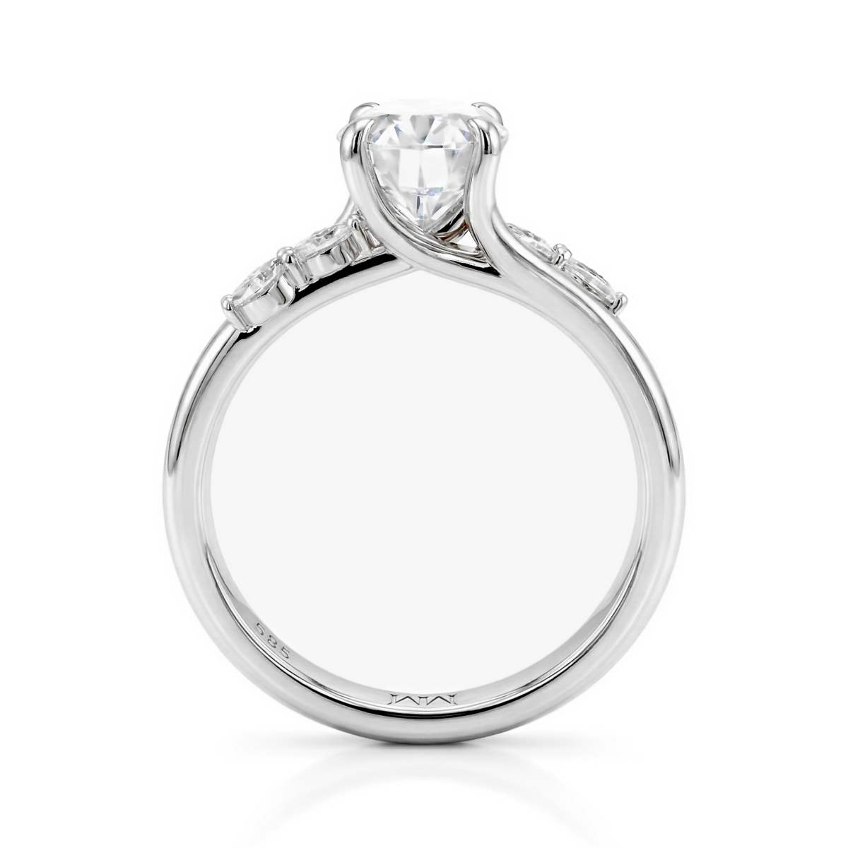 Viviette - Bague de fiançailles en moissanite taille ovale avec pierres d’accompagnement de taille marquise
