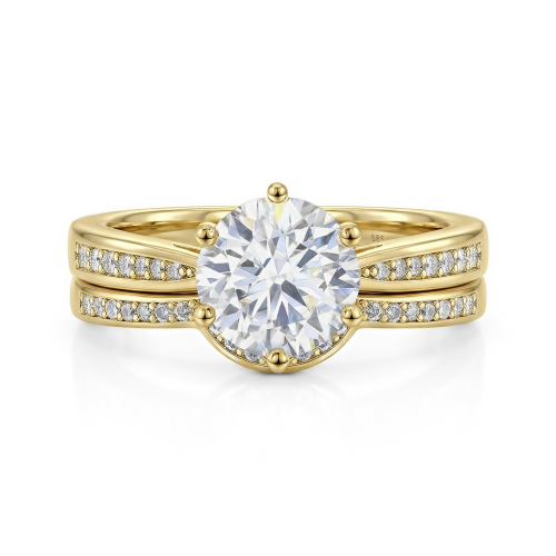 Vespera - Ensemble bague de fiançailles et alliance en moissanite avec détails en serti pavé et anneau fendu