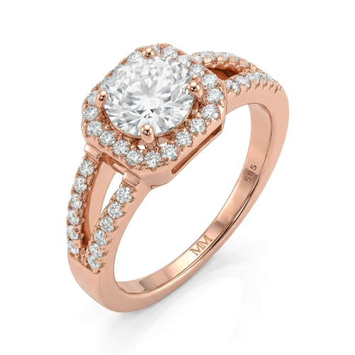 Evora – Bague en moissanite avec corps de bague dédoublé et serti halo