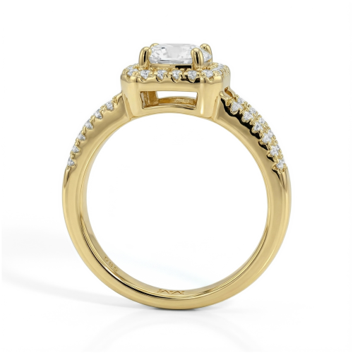 Evora – Bague en moissanite avec corps de bague dédoublé et serti halo