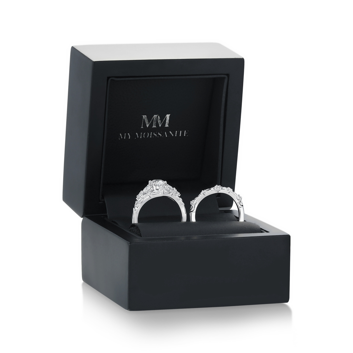 Fiorine - Ensemble bague de fiançailles et alliance en moissanite taille ovale au motif végétal