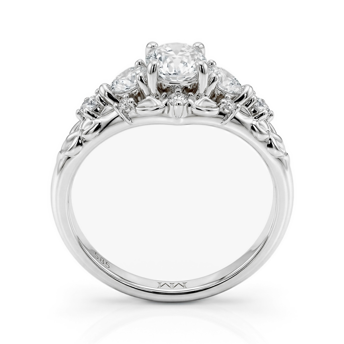 Fiorine - Ensemble bague de fiançailles et alliance en moissanite taille ovale au motif végétal