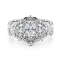 Fiorine - Ensemble bague de fiançailles et alliance en moissanite taille ovale au motif végétal