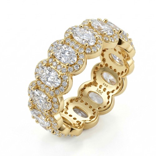 Opaline - Bague d’éternité en moissanite taille ovale avec halo pavé festonné