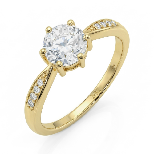 Stellar - Bague de fiançailles en moissanite avec pierres latérales en serti pavé