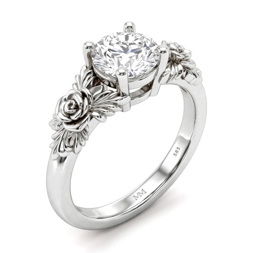 Roselle - Bague de fiançailles florale en moissanite avec serti pavé