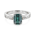 Verdisia - Bague de fiançailles vintage à motif floral en moissanite verte taille émeraude