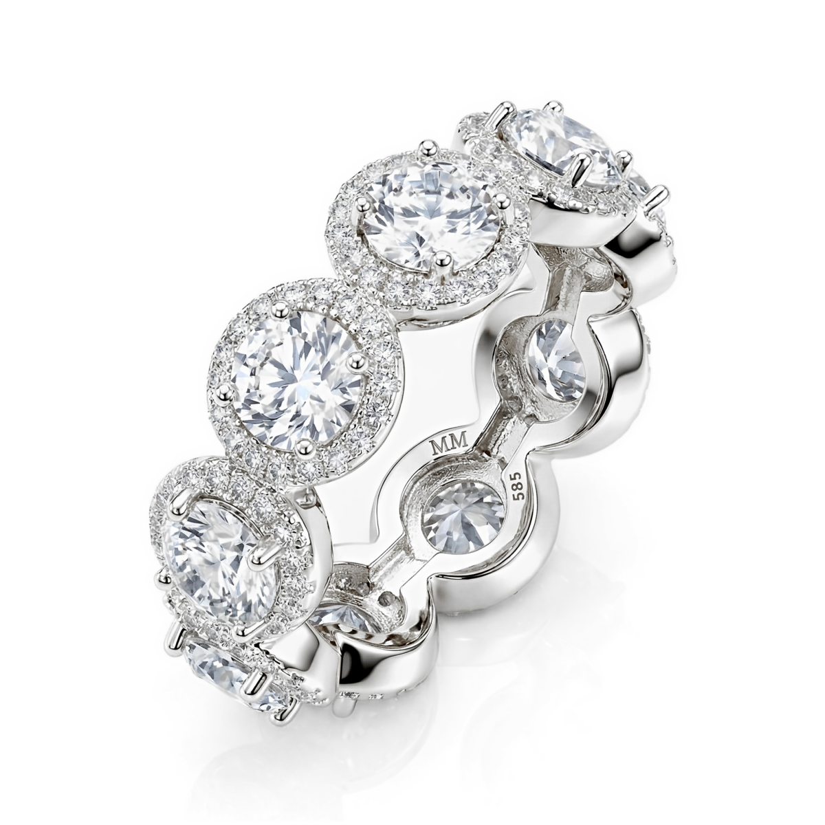 Allegra - Bague d’éternité en moissanite avec halo et pierres d’accompagnement