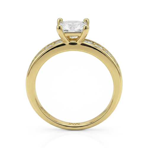 Clarity - Bague de fiançailles en moissanite taille princesse avec pierres latérales en serti rail