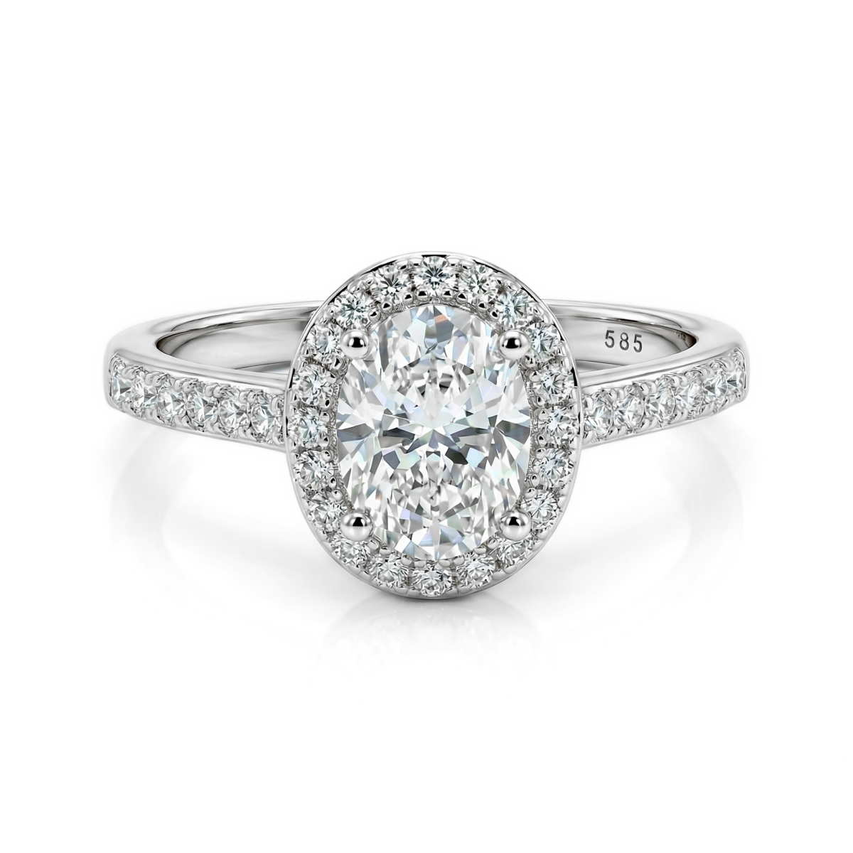 Orletta - Bague de fiançailles en moissanite ovale avec halo et anneau pavés