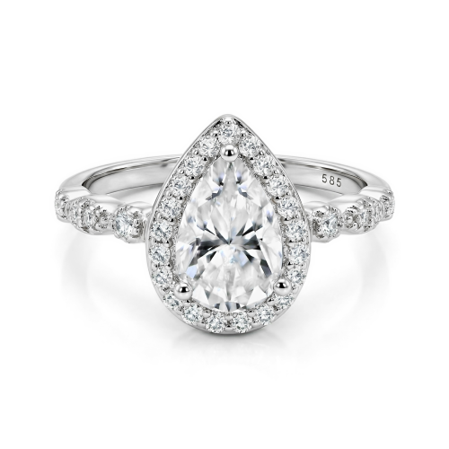 Elanore - Bague de fiançailles en moissanite taille poire avec halo et anneau torsadé pavé