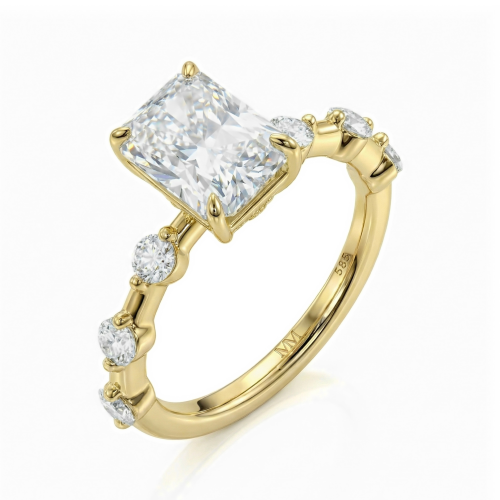 Isla - Bague en moissanite taille radiant avec pierres latérales