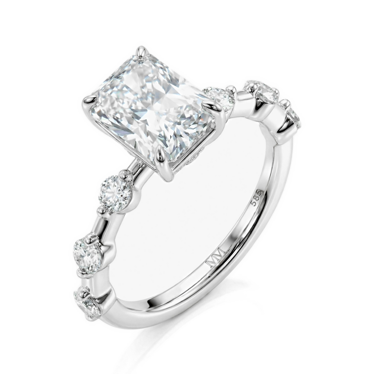 Isla - Bague en moissanite taille radiant avec pierres latérales