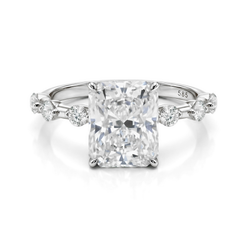 Isla - Bague en moissanite taille radiant avec pierres latérales